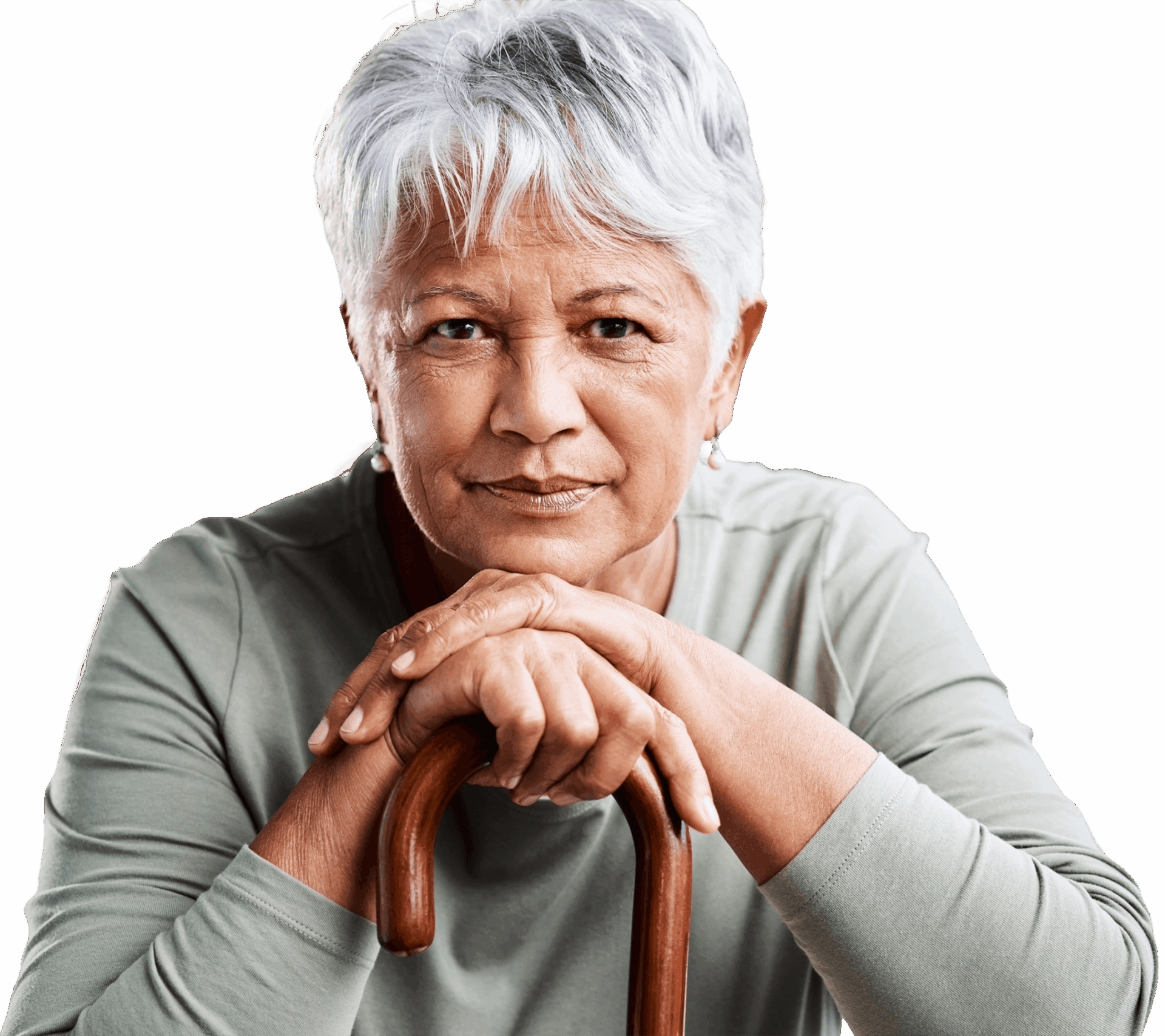 Senior woman with short hair looking into camera
